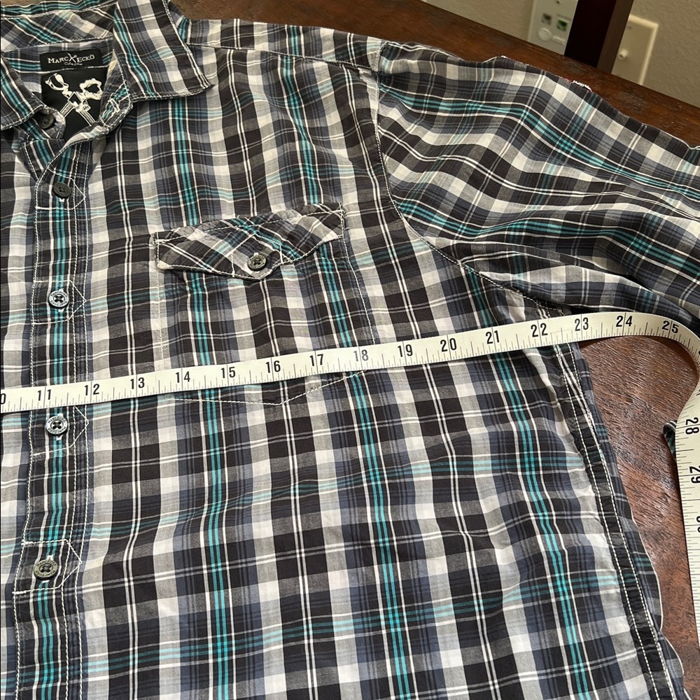 MARC ECKO Vintage 90s Streetwear L/S Button Down Shirt Blue/White Plaid Men's L - Picture 4 of 11
